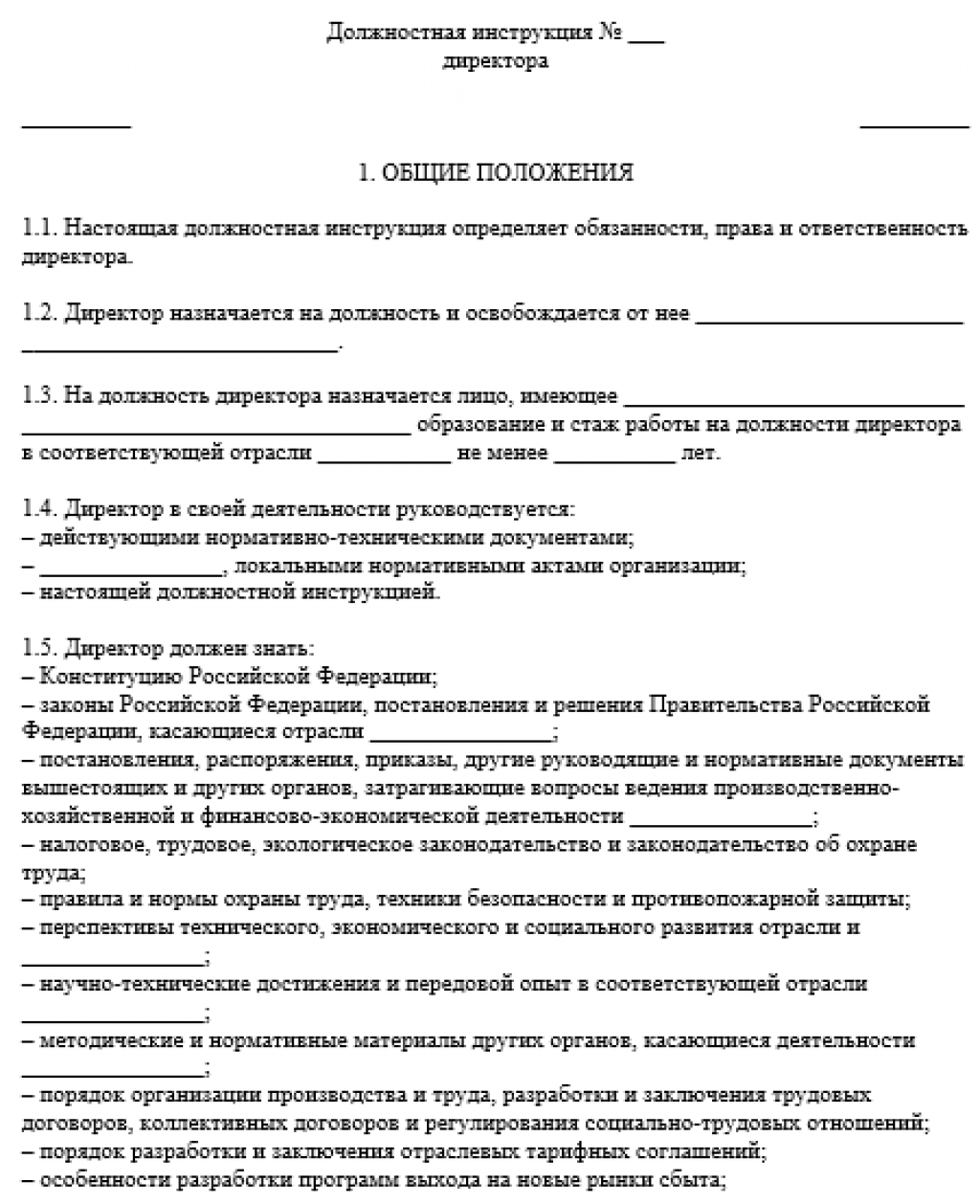 Должностная инструкция генерального директора строительной организации ооо образец 2022