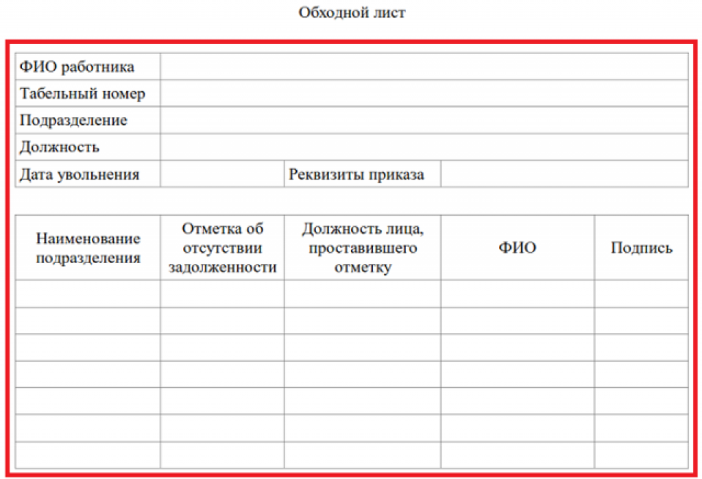 Образец обходного листа при приеме на работу