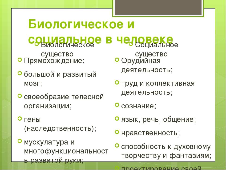 План биологическое и социальное в человеке обществознание егэ