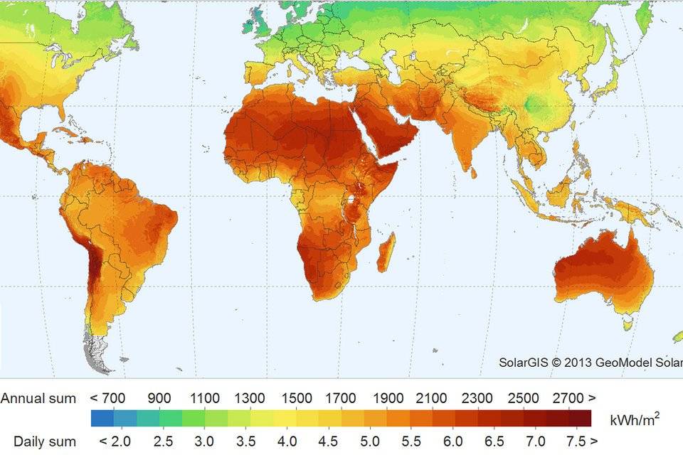 Карта солнечных дней в мире